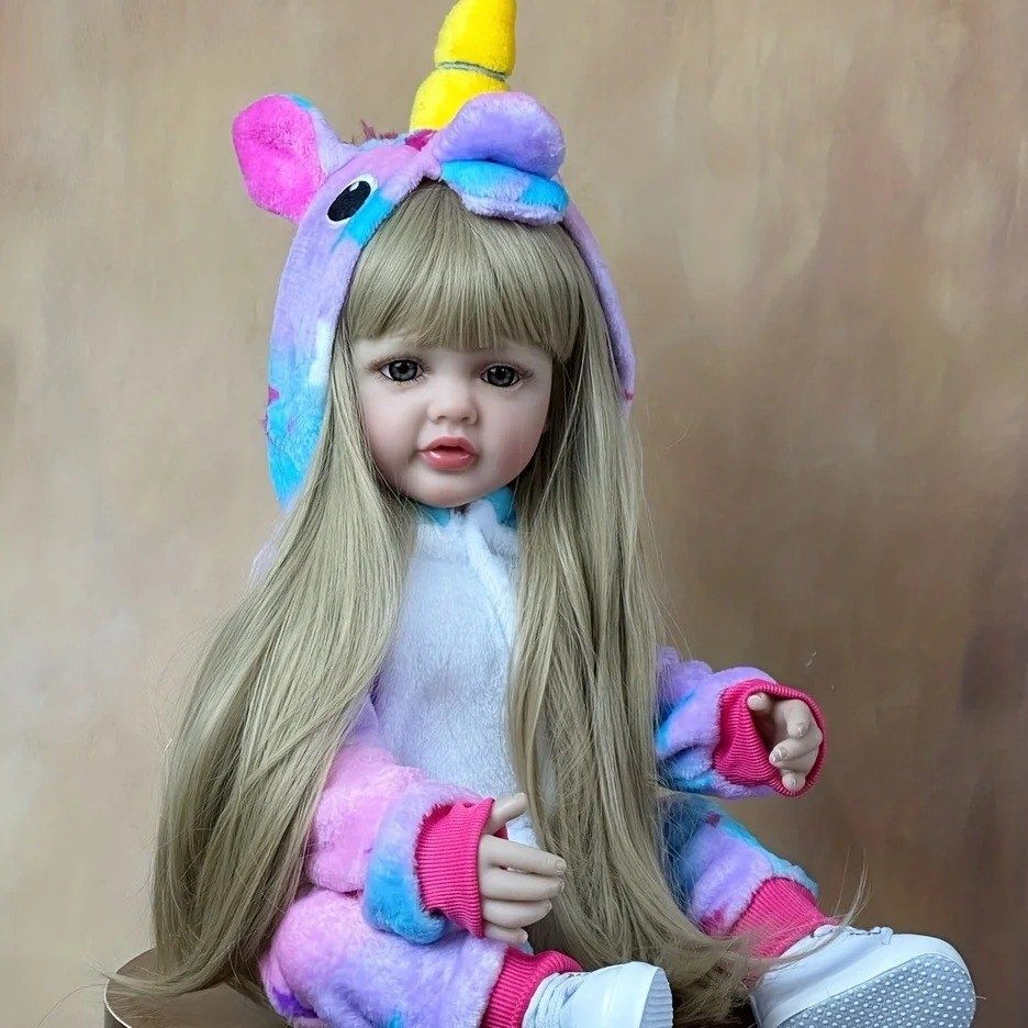 Кукла Реборн 55 см, блондинка в плюшевом костюме