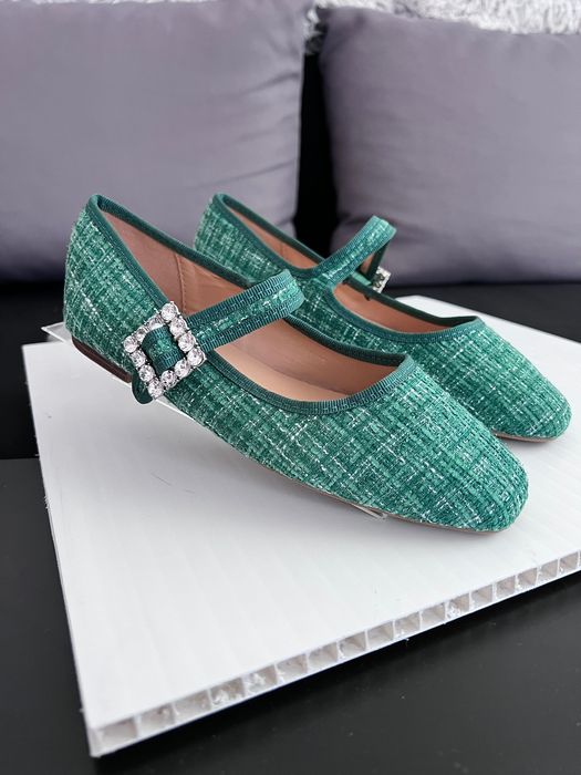 38 Sklep Nowe baleriny damskie tweedowe zielone XP317