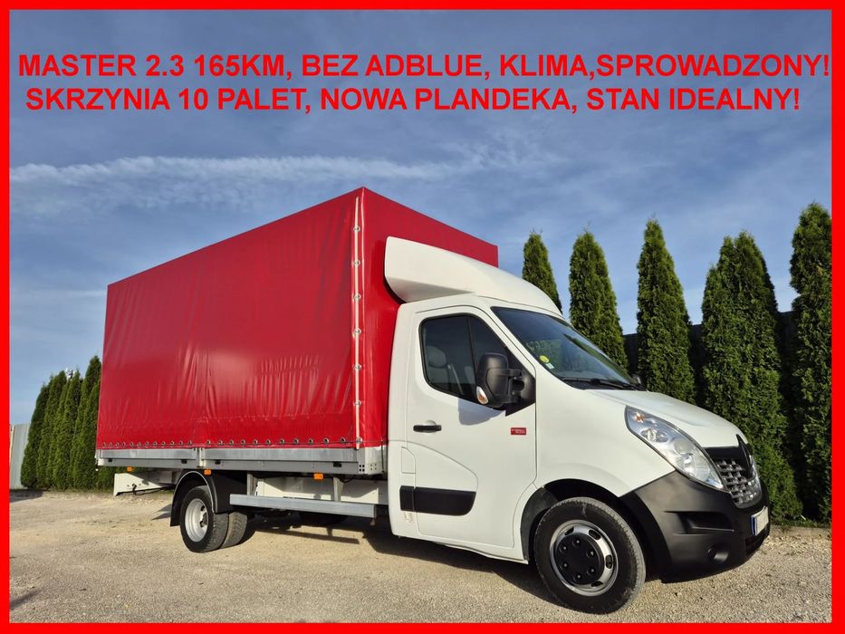 Renault Master 2.3 165KM Bez Adblue Skrzyniowy  Plandeka 10 palet, Skrzynia 5m, Klima, 178tys, Sprowadzony! TOP Stan!