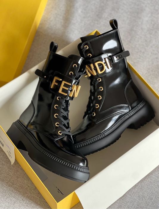 Botki Fendi czarne skóra
