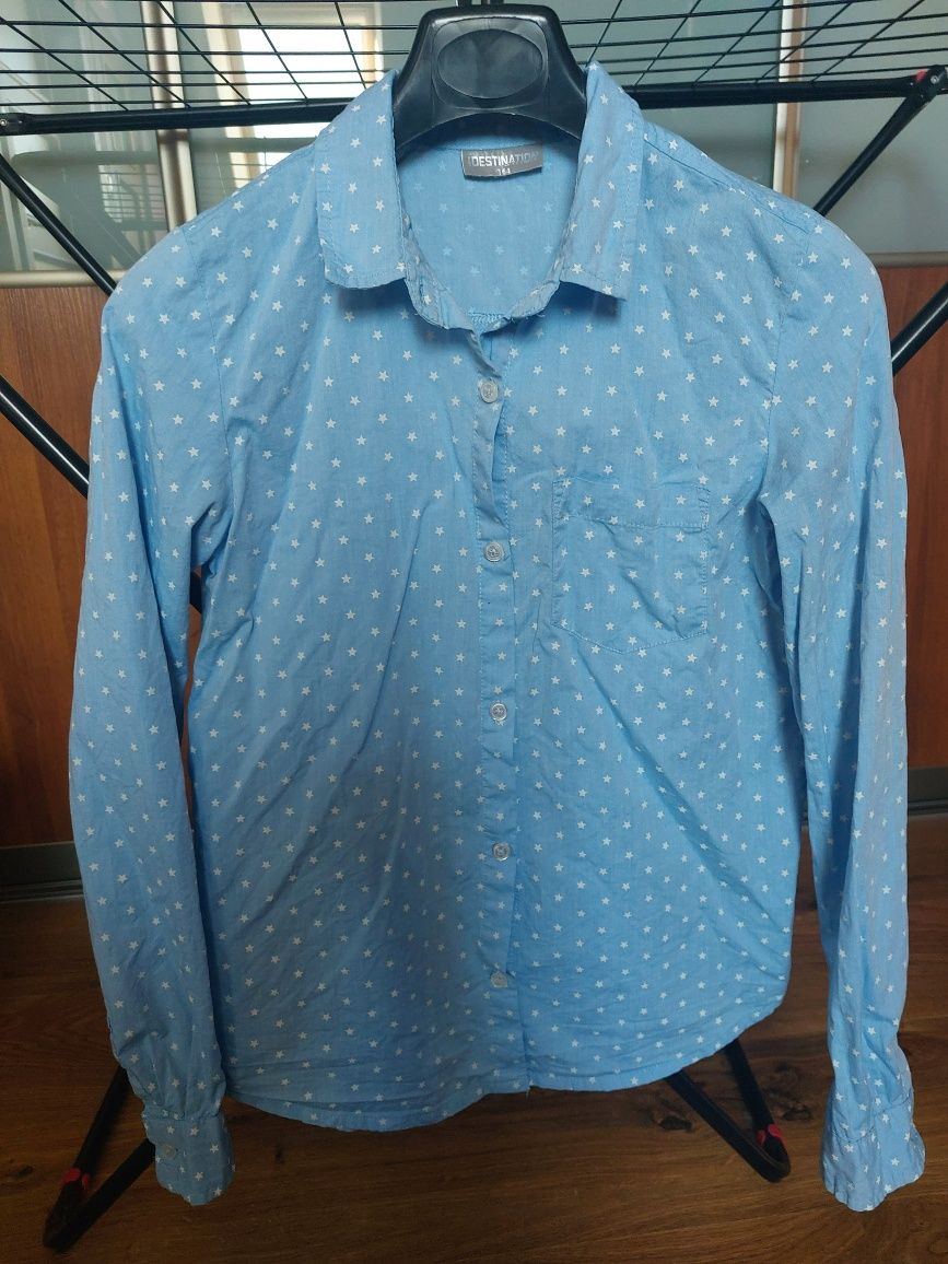 Bluzka koszulowa błękitna dla dziewczynki roz.164