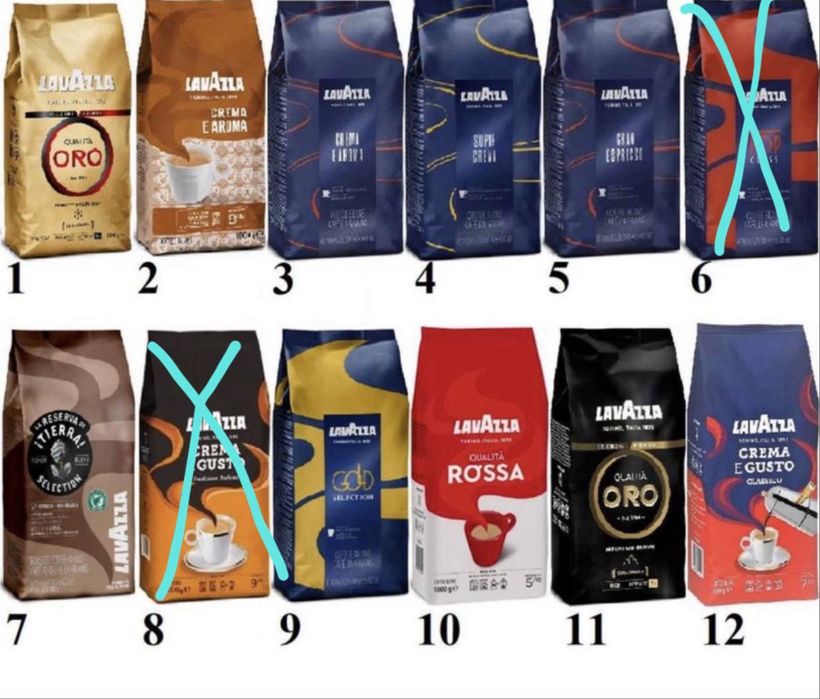 Кава lavazza в зернах, 10 різновидів. Вага 1 кг.