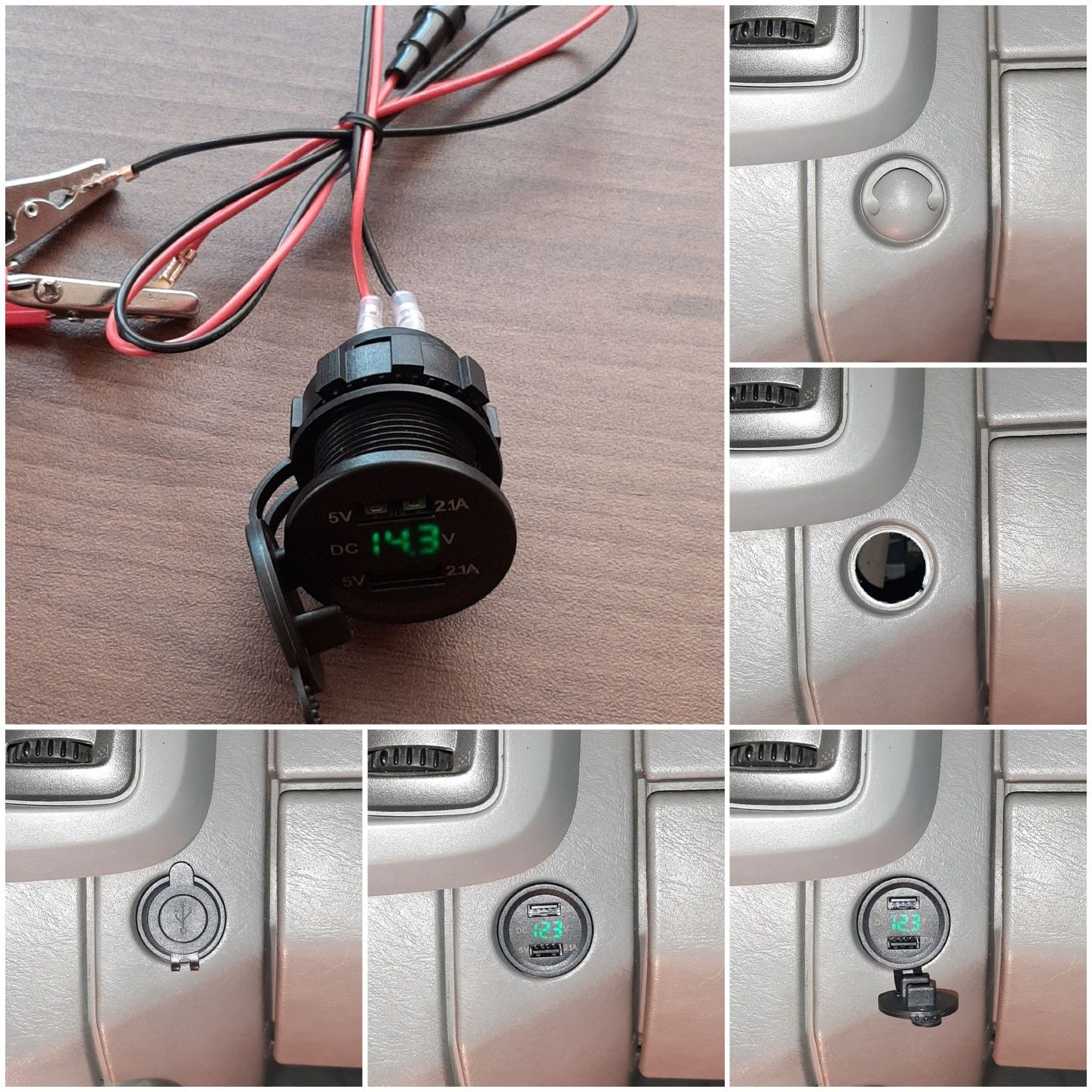 USB резетка + волтметр для вашого авто 2.1А×2 12-24V + Кабель