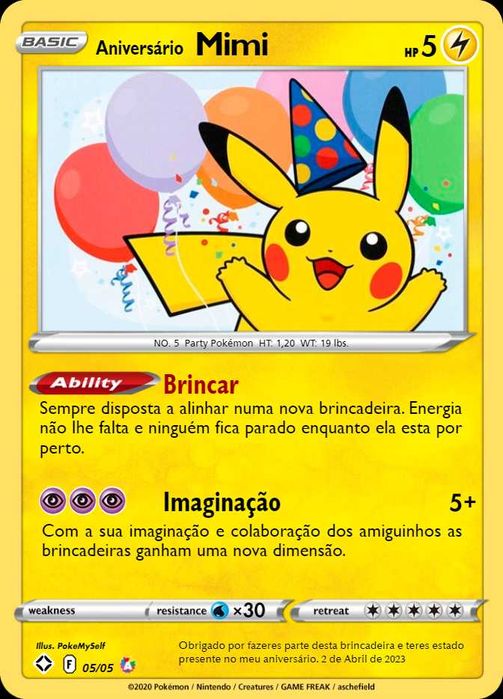 Cartas Pokémon de aniversário customizadas - 5 cartas