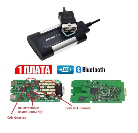 Одноплатный AutoCom CDP (Delphi DS150E 2) Bluetooth/USB автосканер