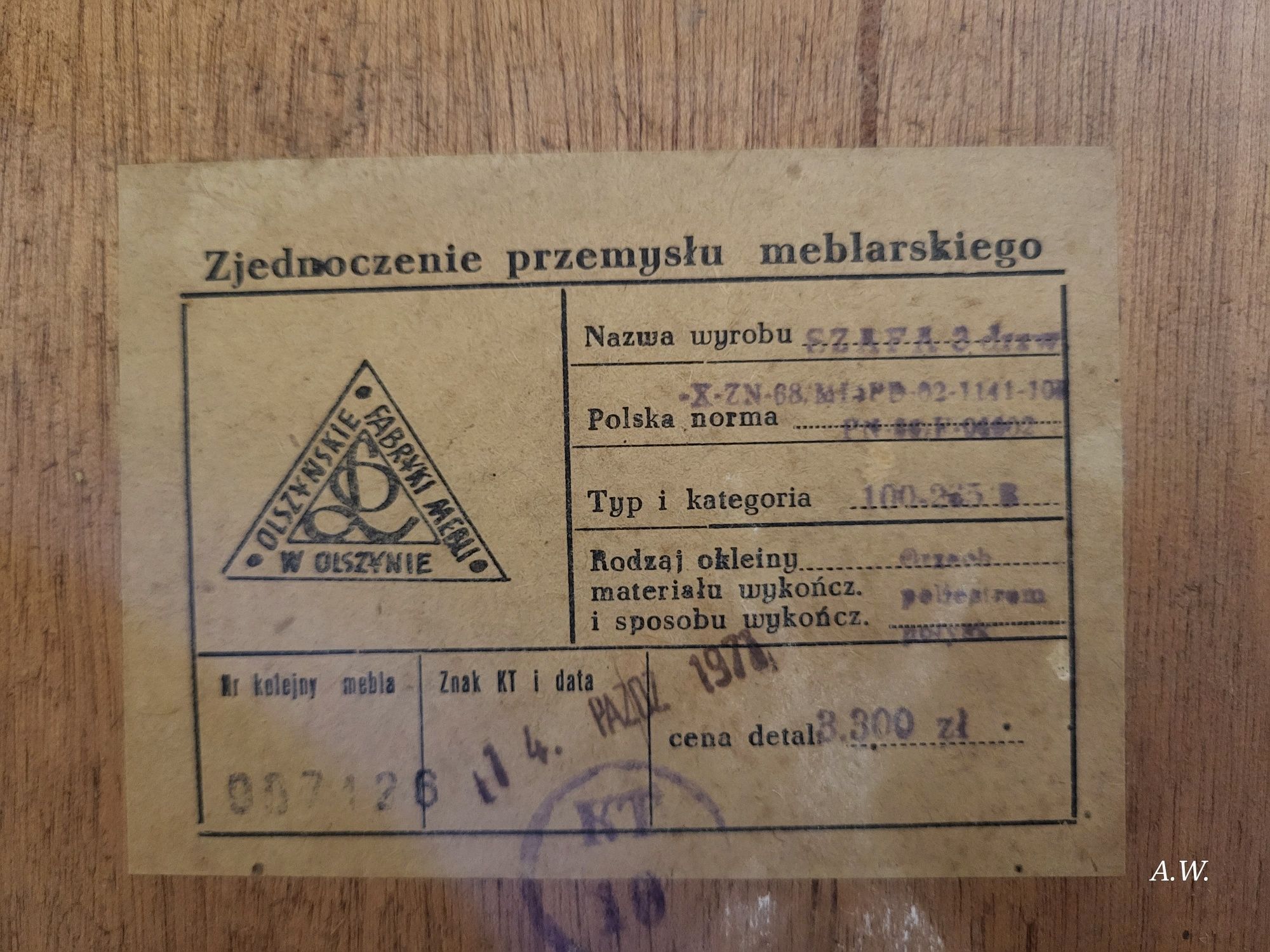 Szafa 3 drzwiowa 1971r. Olszyńskie fabryki mebli PRL