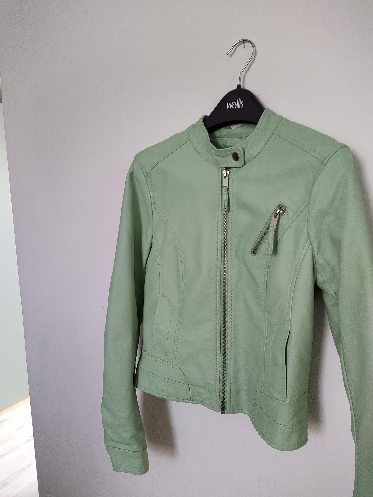 Kurtka skórzana VERO MODA, ramoneska, wiosenna, miętowa S 36