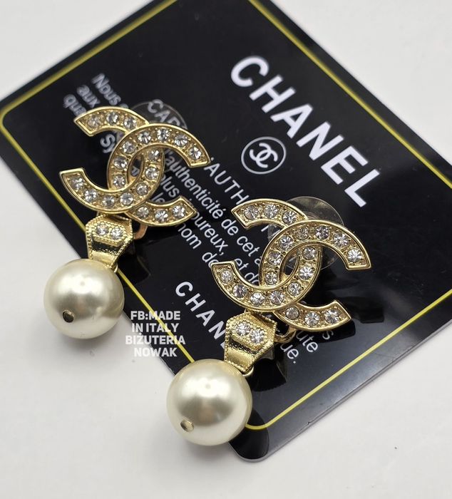Kolczyki cc sztuczne perły wiszące chanel