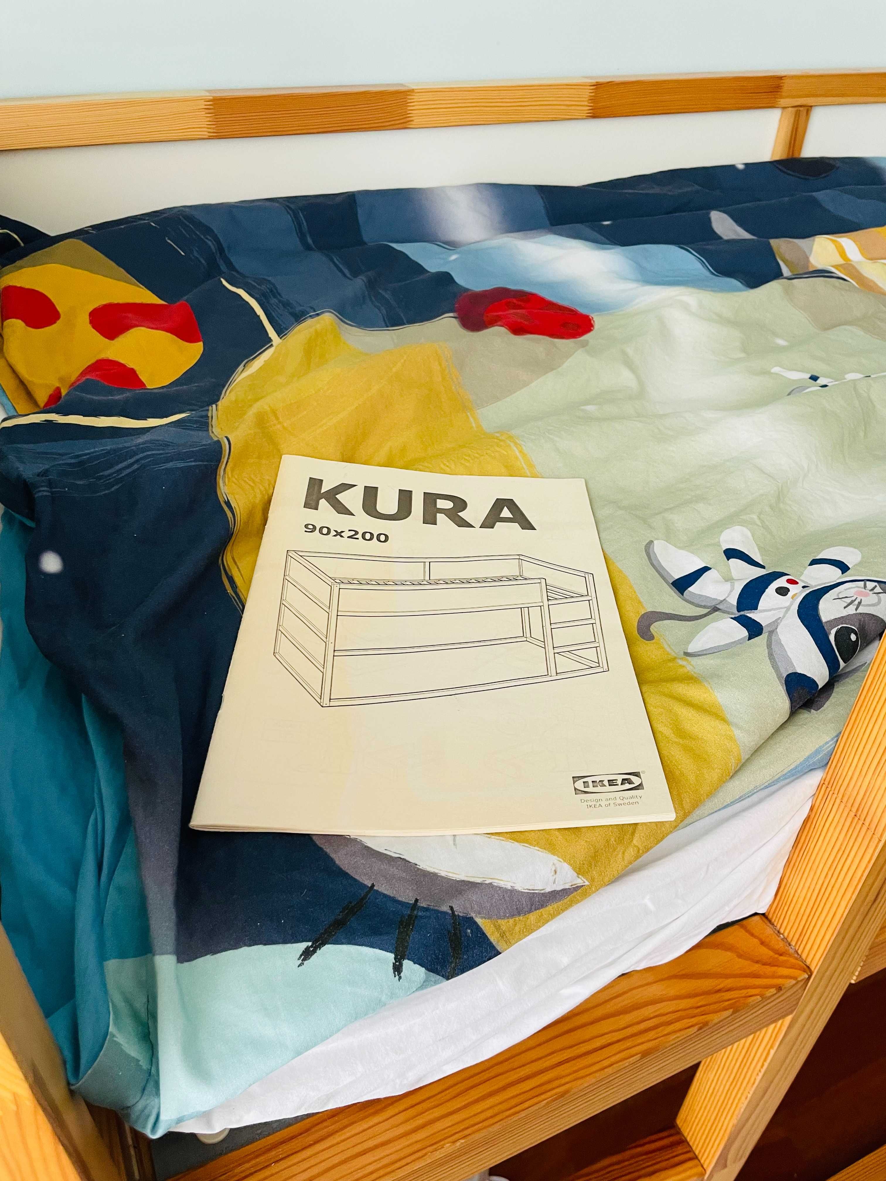 Cama de criança reversível Ikea KURA com colchão e oferta de tenda