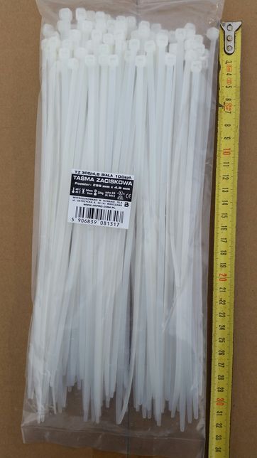 Opaski zaciskowe plastikowe białe czarne Trytki 300mm 30cm. Ostrowiec