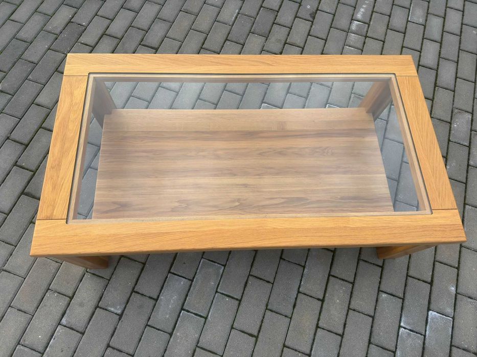 Ława drewniana szklany blat 125x70x40 stan BDB.