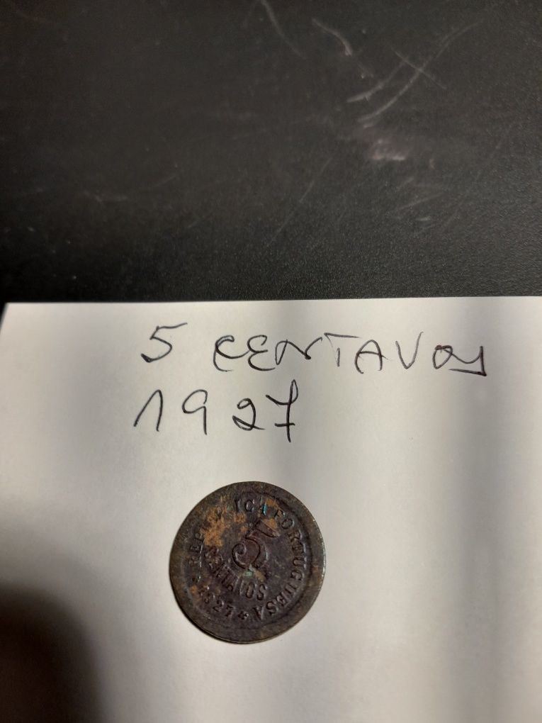 Rara moeda de cinco centavos 1927 cobre