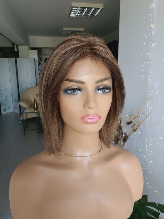 Peruka z włosów naturalnych brąz baleyage imitacja skóry silk Hania