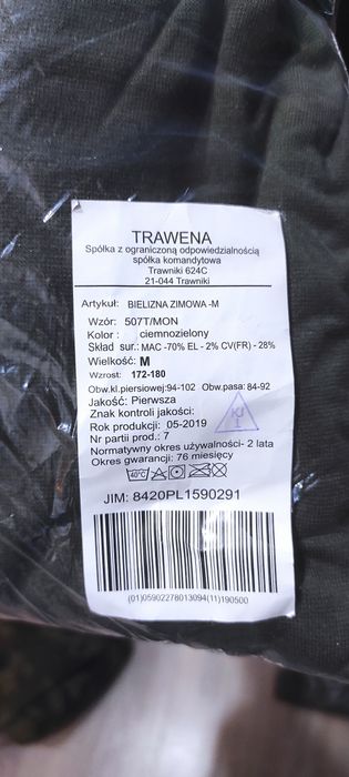 Bielizna zimowa wz 507t/mon nowa rozm M