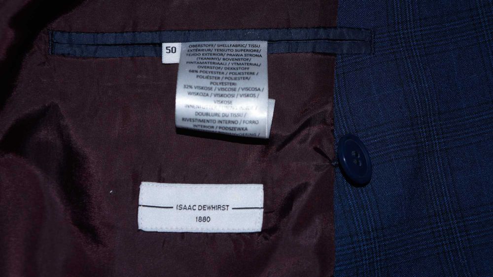 Garnitur Dwurzędowy Isaac Dewhirst Rozmiar 50 Kolor Granat Krata