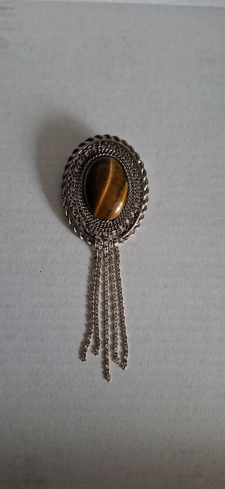 Винтажная Брошка! С Тигровым глазом!