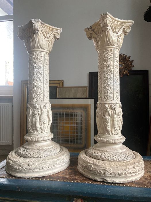 Zachwycająca para klasycznych kolumn, Art Nouveau, Francja lata 20.XXw