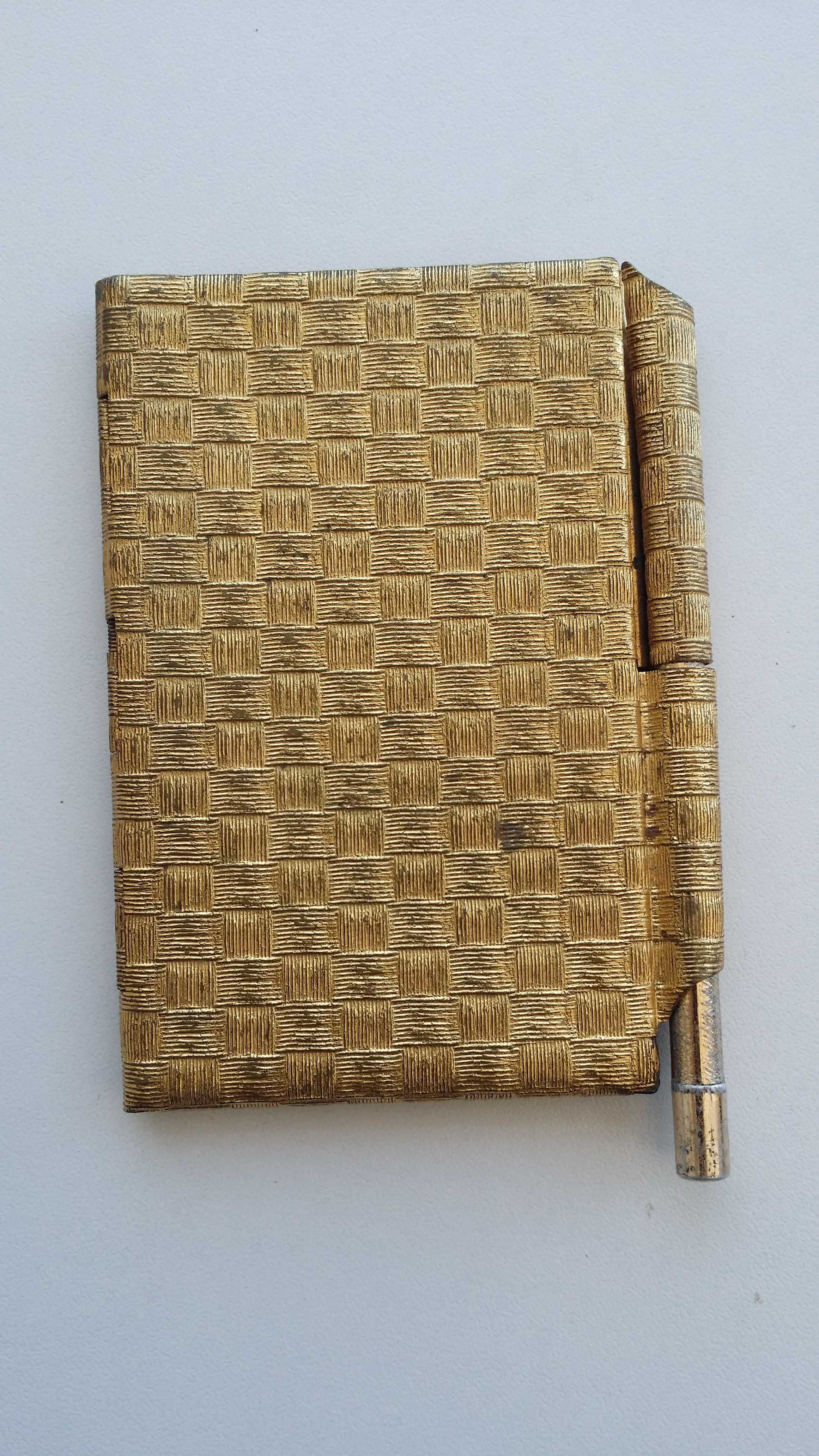 Antiguidade porta cartões de visita bloco de notas metalizado dourado