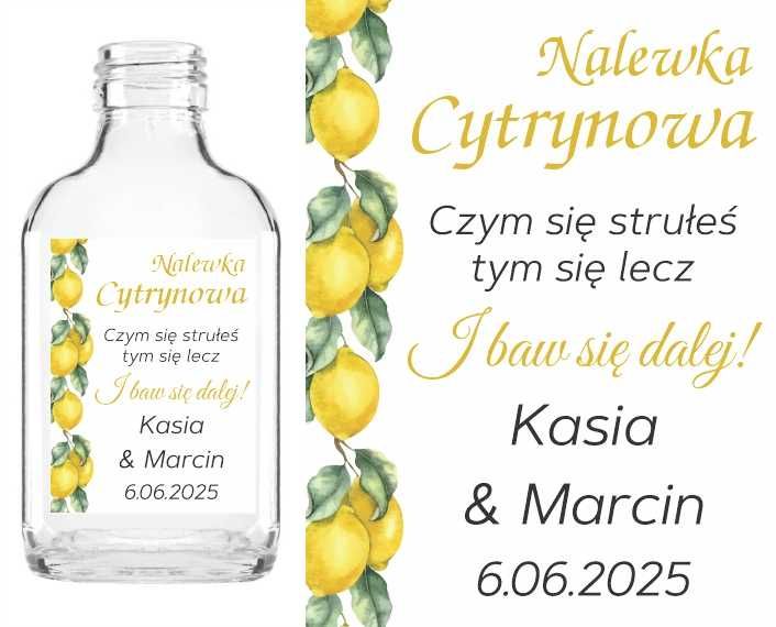 Butelka 100ml setka na nalewkę eliksir cytrynowy ŚLUB WESELE 100 sztuk
