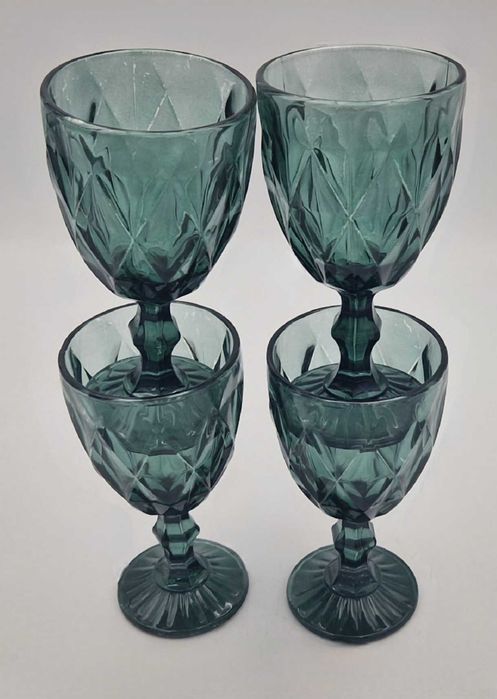 Kielichy pucharki zestaw z tłoczonego szkła butelkowa zieleń!