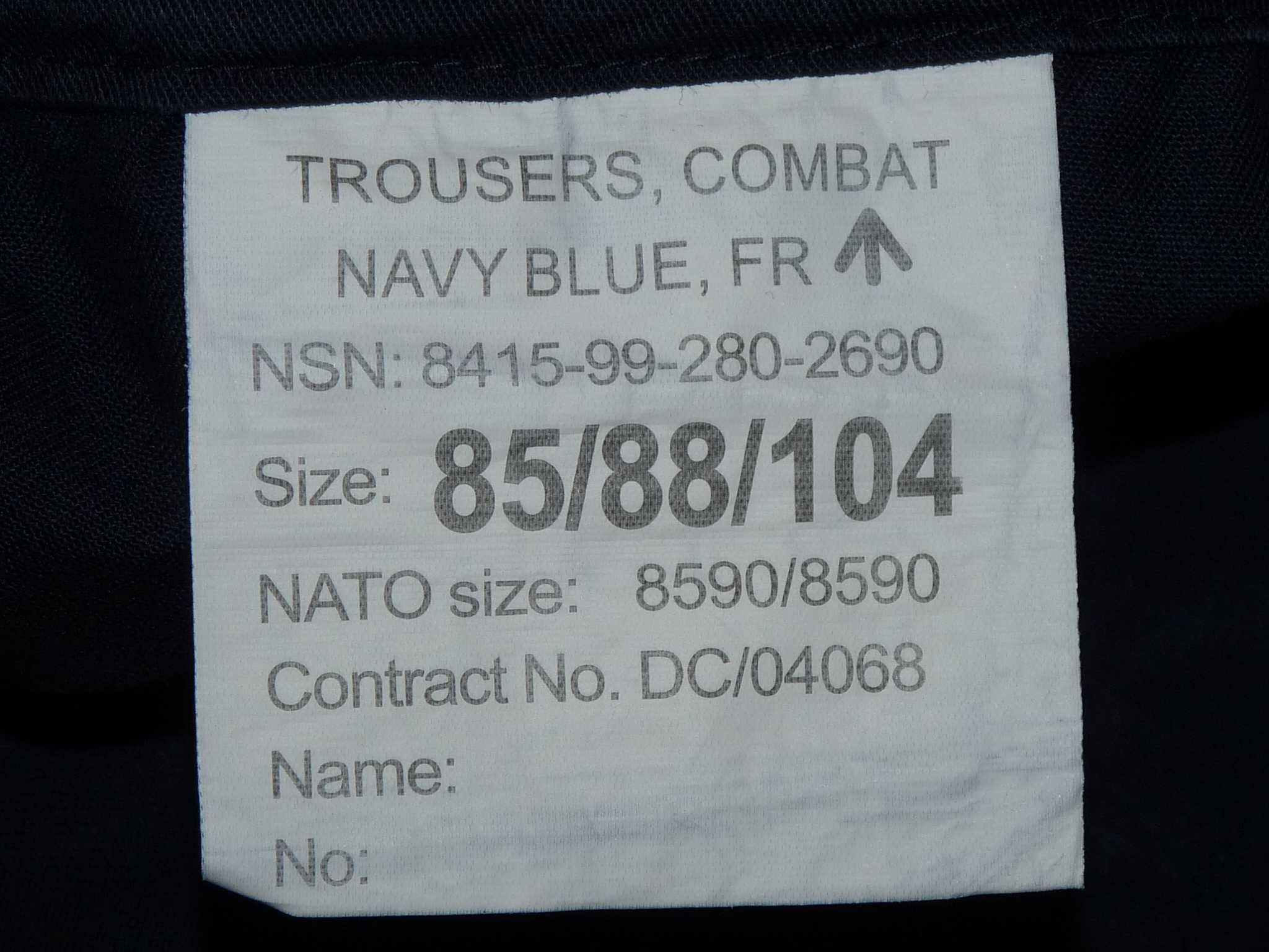 spodnie wojskowe ROYAL NAVY marynarka wojenna PCS 85/88/104 pas 86 AT