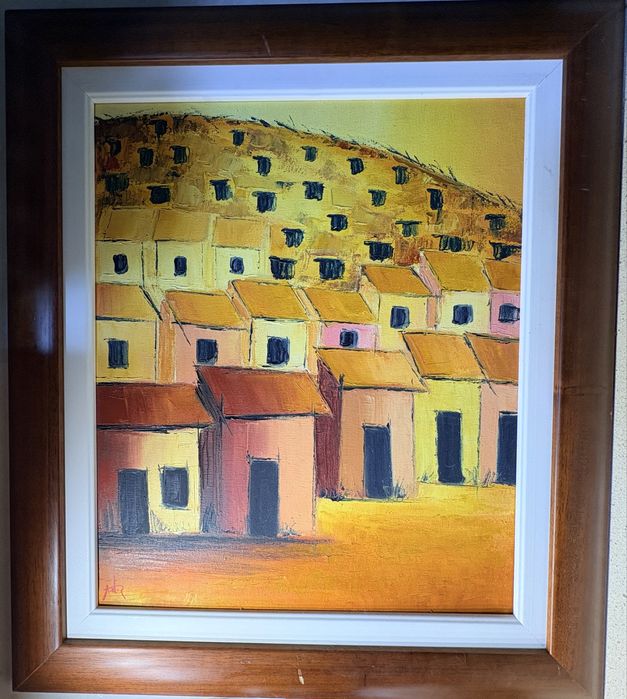 Linda pintura em óleo sobre tela - paisagem urbana - assinada