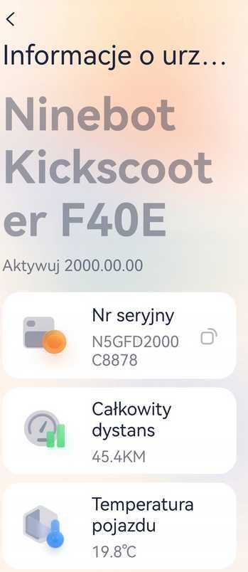 Hulajnoga Segway-Ninebot Kickscooter F40E Tylko 45km przebiegu