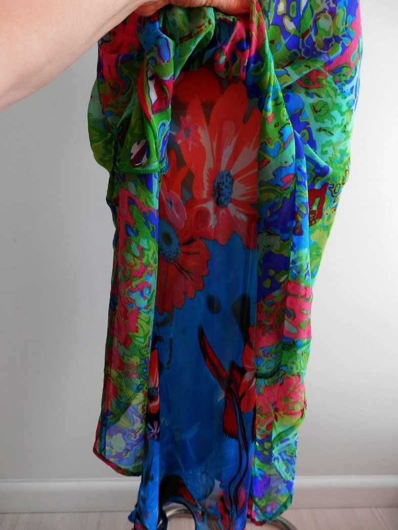 Sukienka Długa Żorżetowa Zwiewna Dwustronna Obłędna Kolorystyka L/XL