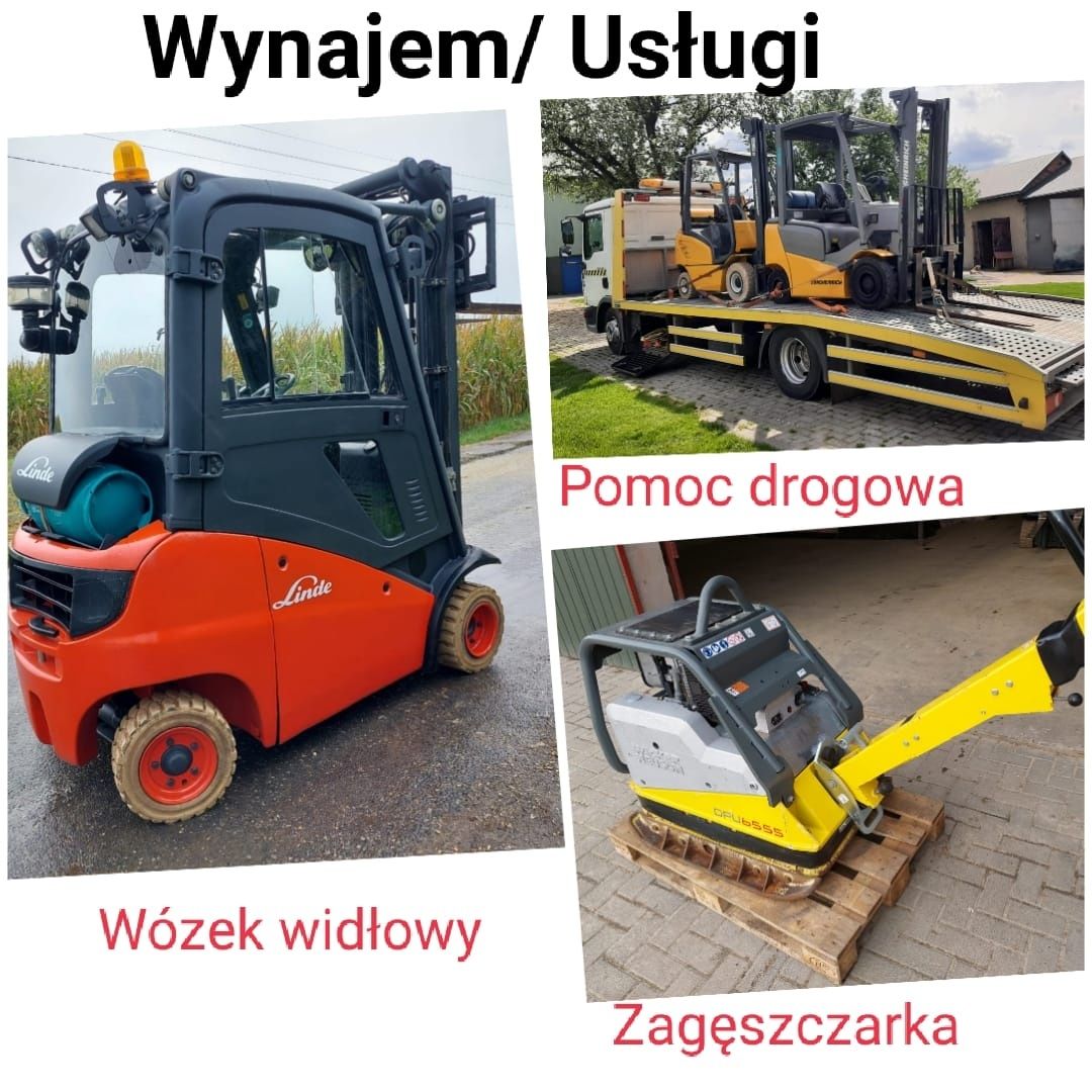 Wynajem wynajmę wózek widłowy Linde pomoc drogowa laweta zagęszczarka