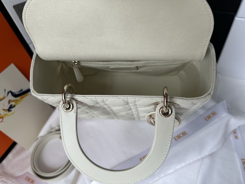 Torebka D.I.O.R. Lady Medium White Leather