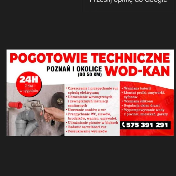 Hydraulik Poznań i Okolice Udrażnianie kanalizacji/rur 24h
