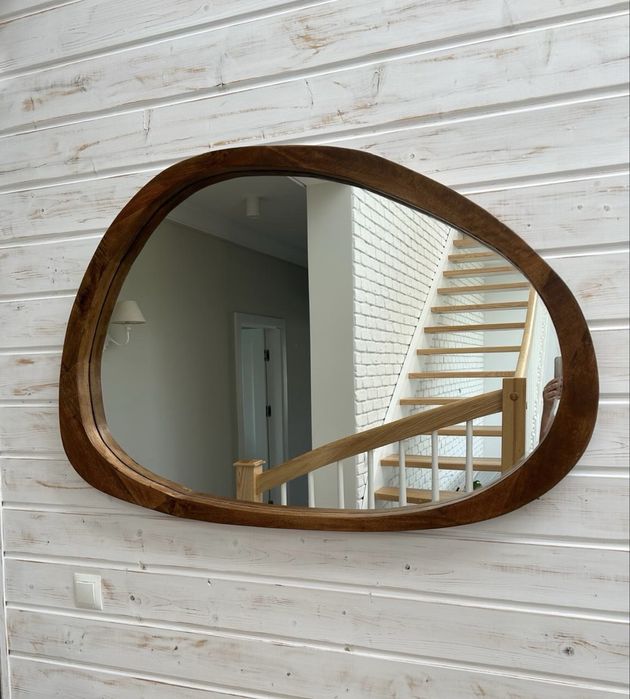 Lustro ścienne drewniane 125 x 85 cm duże owalne okrąg vintage wiszace