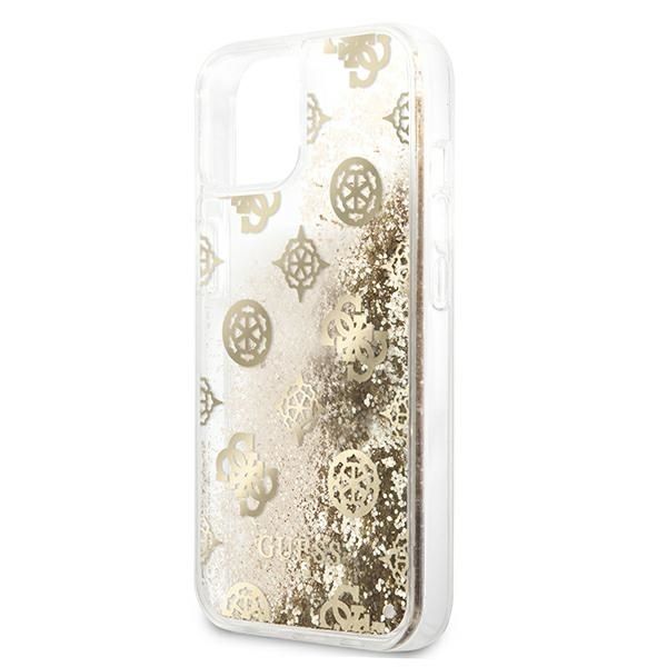 Etui Guess Peony Liquid Glitter iPhone 13 Mini 5,4" Złote