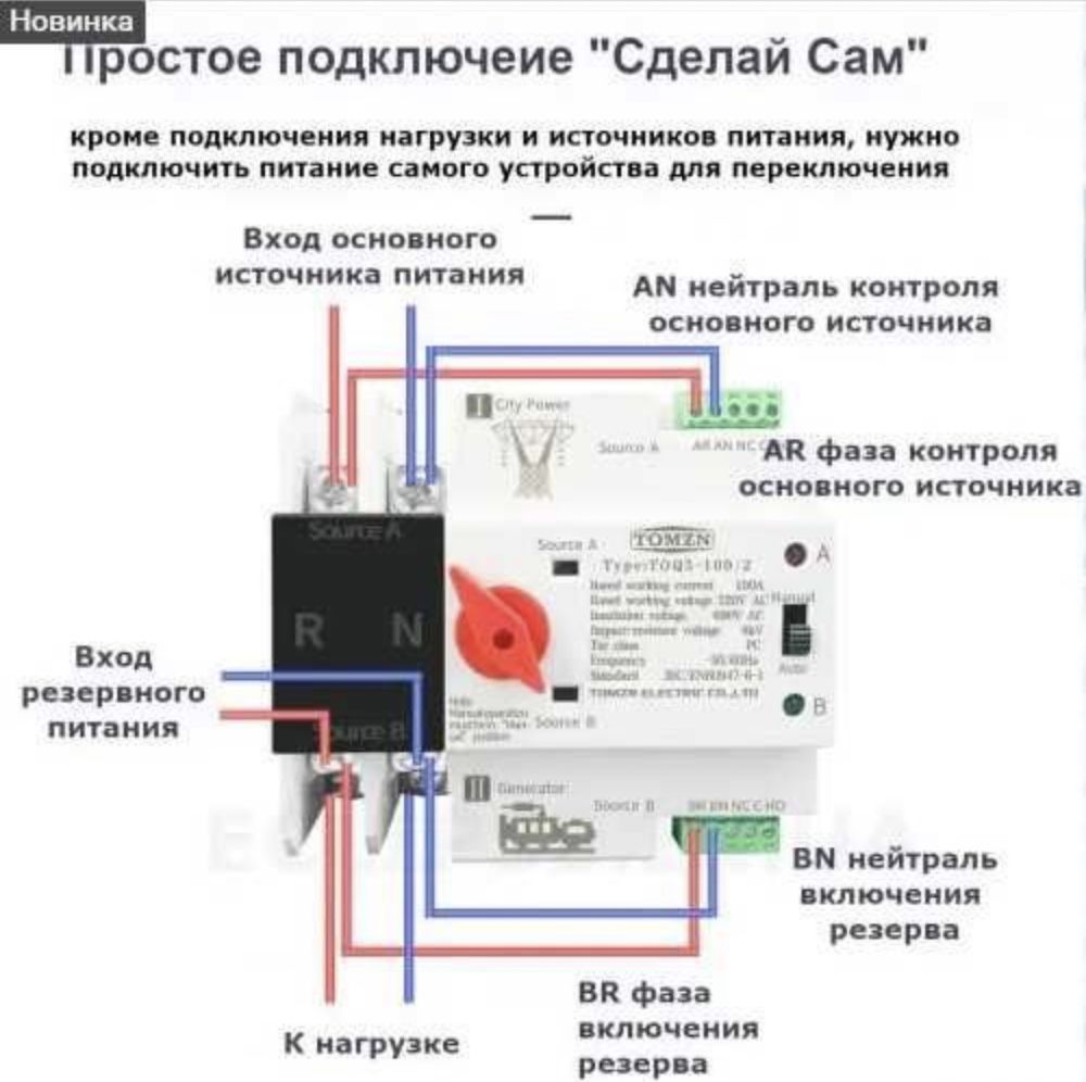 ETEK Автоматический Переключатель Резервного Питания EK2R-2P100A