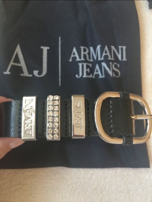 Skórzany piękny pasek Armani Jeans Skóra czarna lakierowana