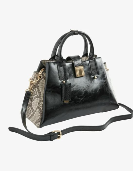 сумка-тоут лакована зі вставкою зі зміїної шкіри