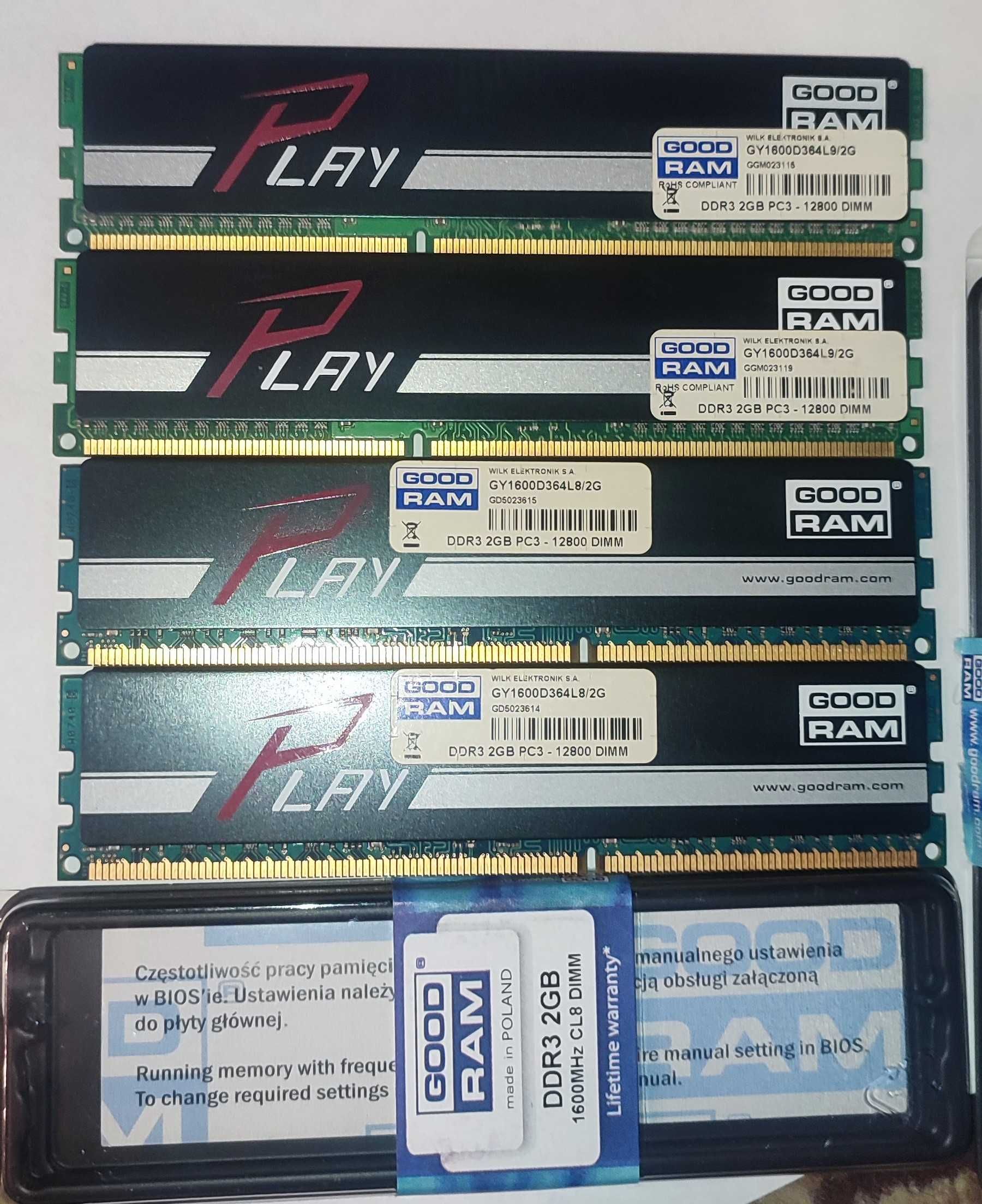 2 планки GOOD RAM DDR3 2GB 1600MHz CL8 DIMM