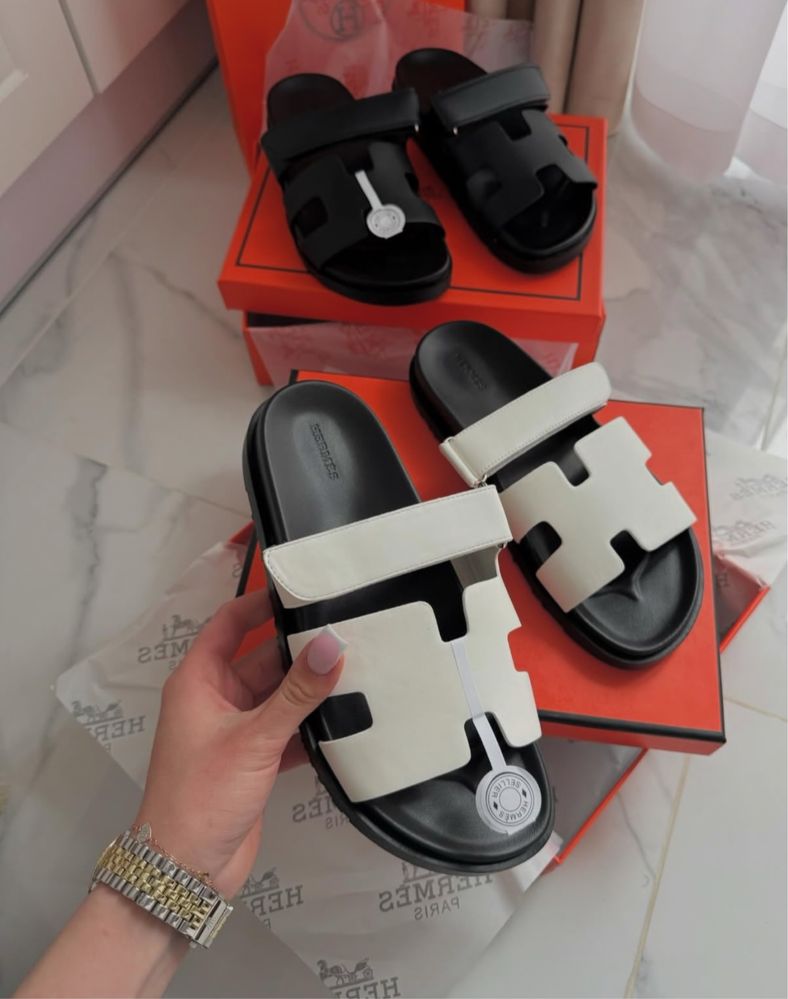 Klapki hermes białe logowane 37 Nowe