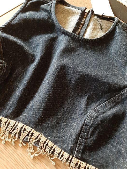 Bluzka top zara L kolekcja jeans kryształki kamyki ozdobne bluzka tkma