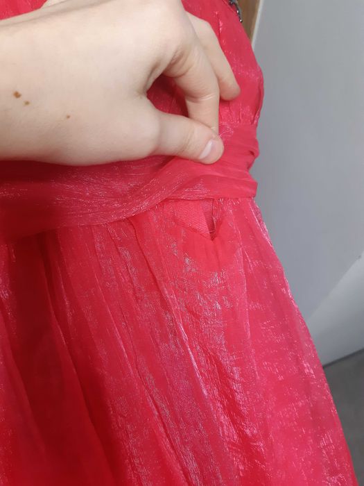 różowy komplet tiulowa sukienka krótkie satynowe bolerko ćwieki S