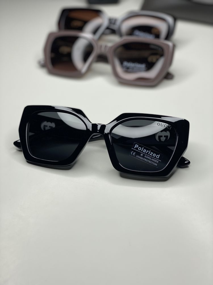 Женские очки GUCCI Polarized черные с поляризацией кошачий глаз коричн