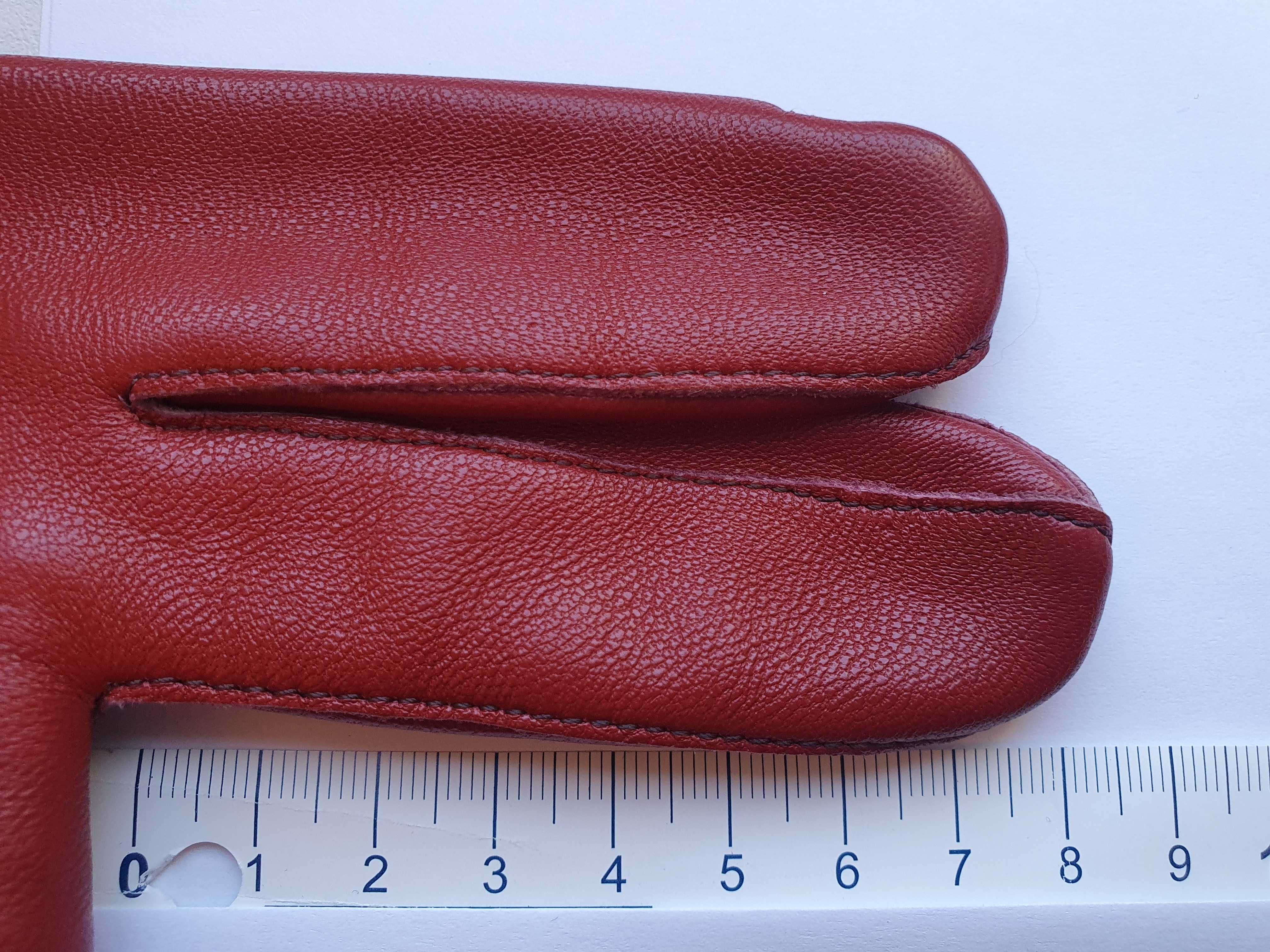 Rękawiczki rude brązowe skórzane nieocieplane