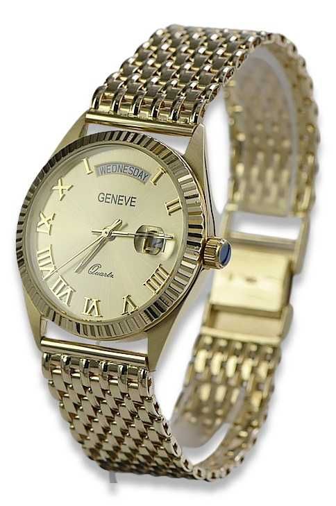 Złoty zegarek z bransoletą męski 14k 585 Geneve mw013ydy2&mbw013y