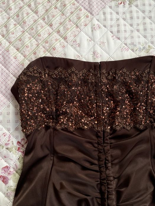 Brązowy top gorsetowy bez ramiączek L 40 river island cekiny y2k