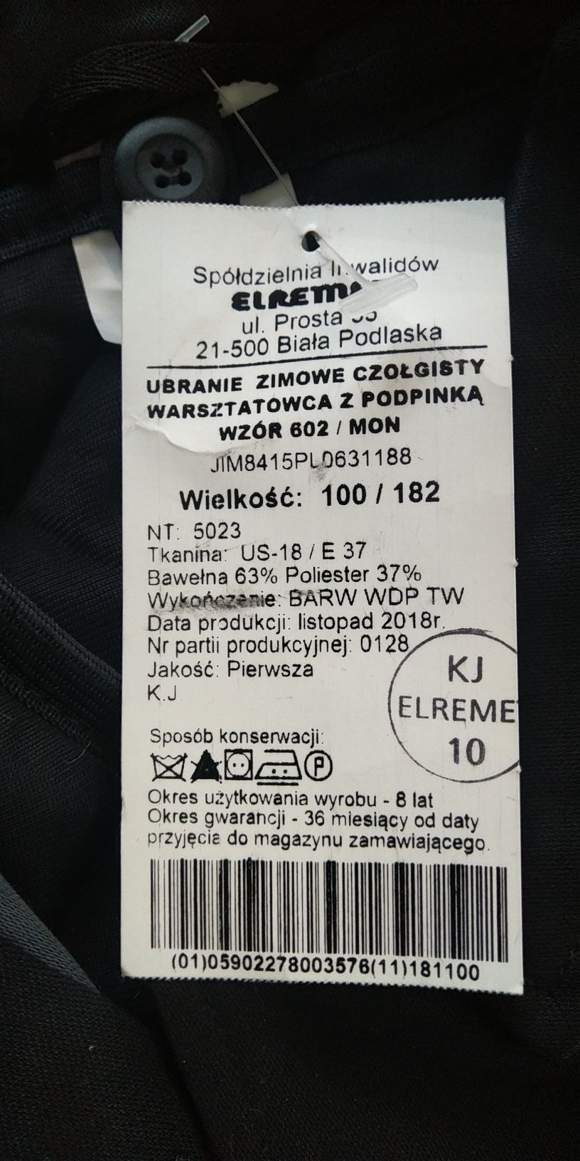 Ubranie zimowe z podpinką czołgisty warsztatowca 602/MON roz 100/1821