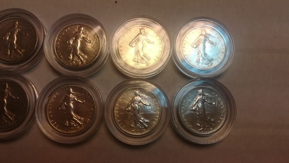 Moneta monety srebro srebrne srebrna 1 frank zestaw Francja AG piękne.