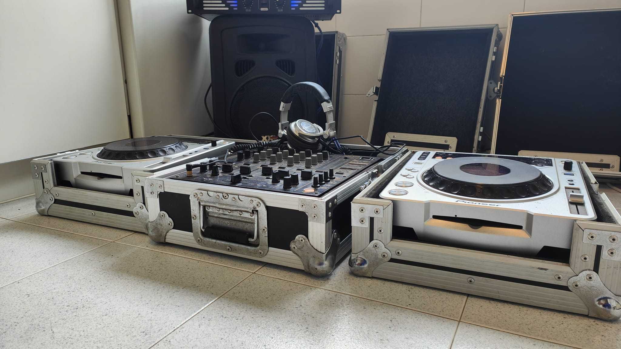 Pioneer DJM 600+2 CDJ 800 MK2+ RP-DH1200+coluna+ amplificador+Malas