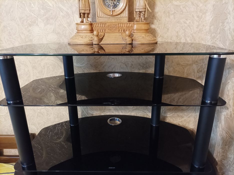 Скляний чорний столик тумба підставка під телевізор