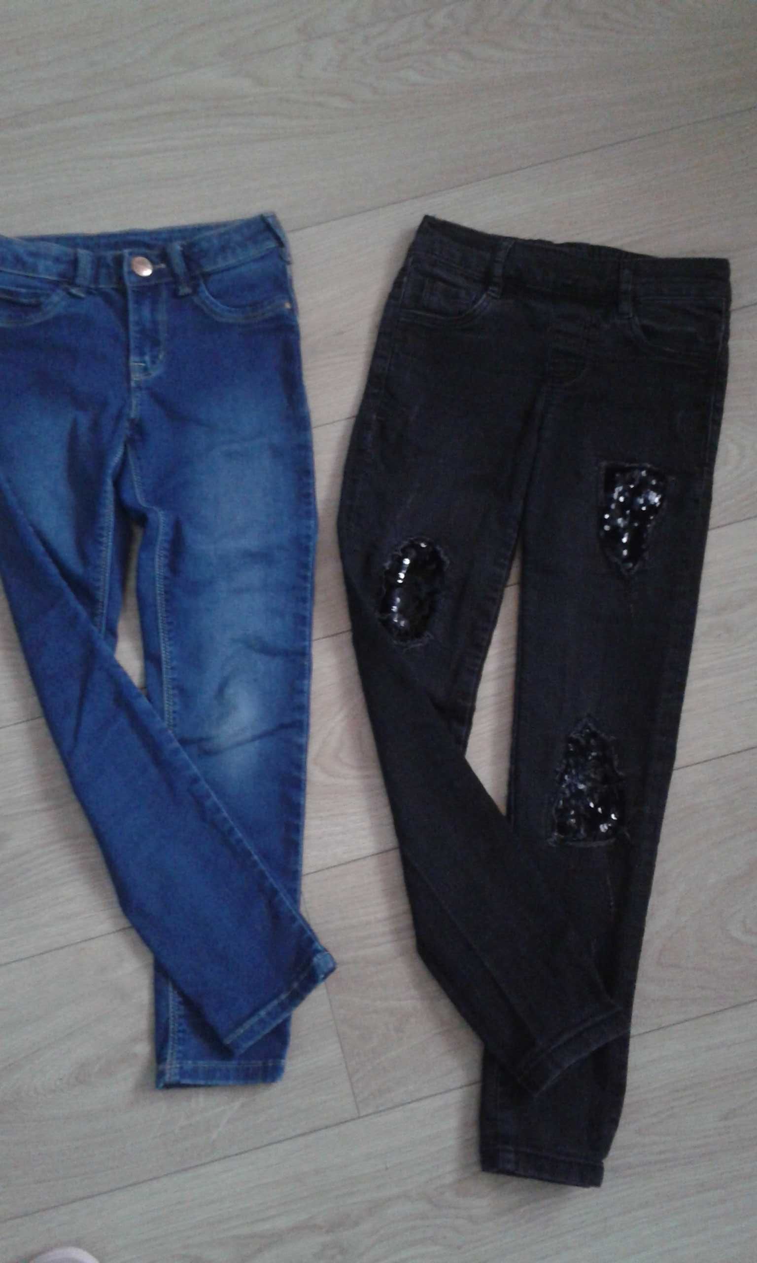 134/140 2x Dżinsy spodnie rurki niebieskie czarne jeans