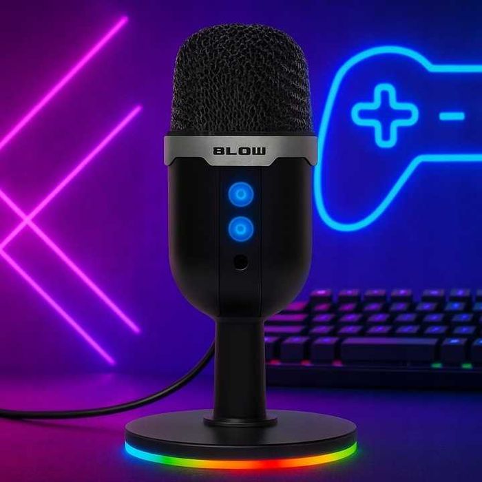 MIKROFON do komputera pojemnościowy gamingowy studyjny karaoke USB LED